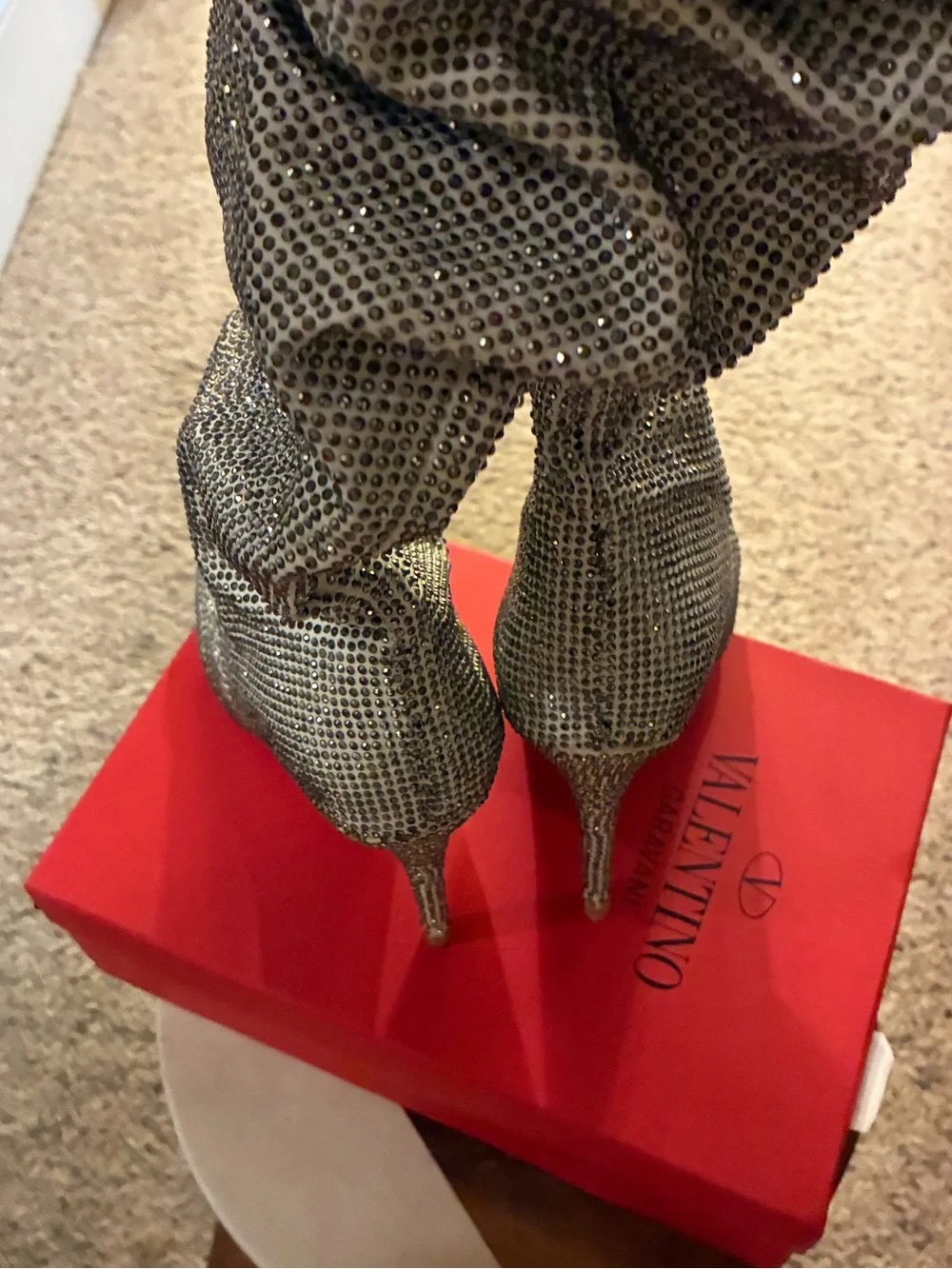 Source Unknown Silver Rhinestone Over-the-Knee Slouch Boots
